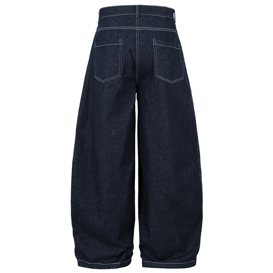 Pleated Denim Baggy Jeans — front view