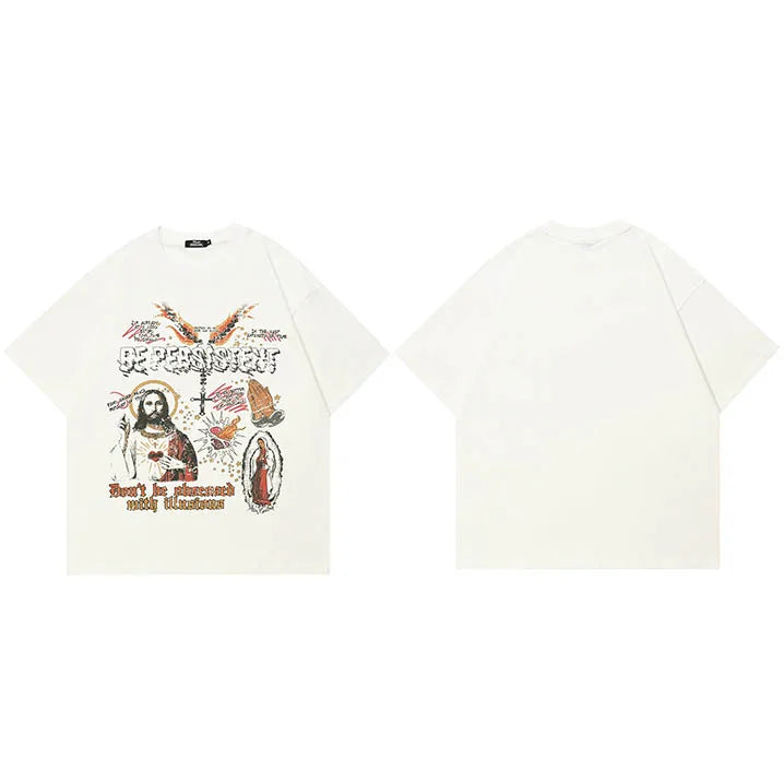 White Print T-Shirt — fabric close-up