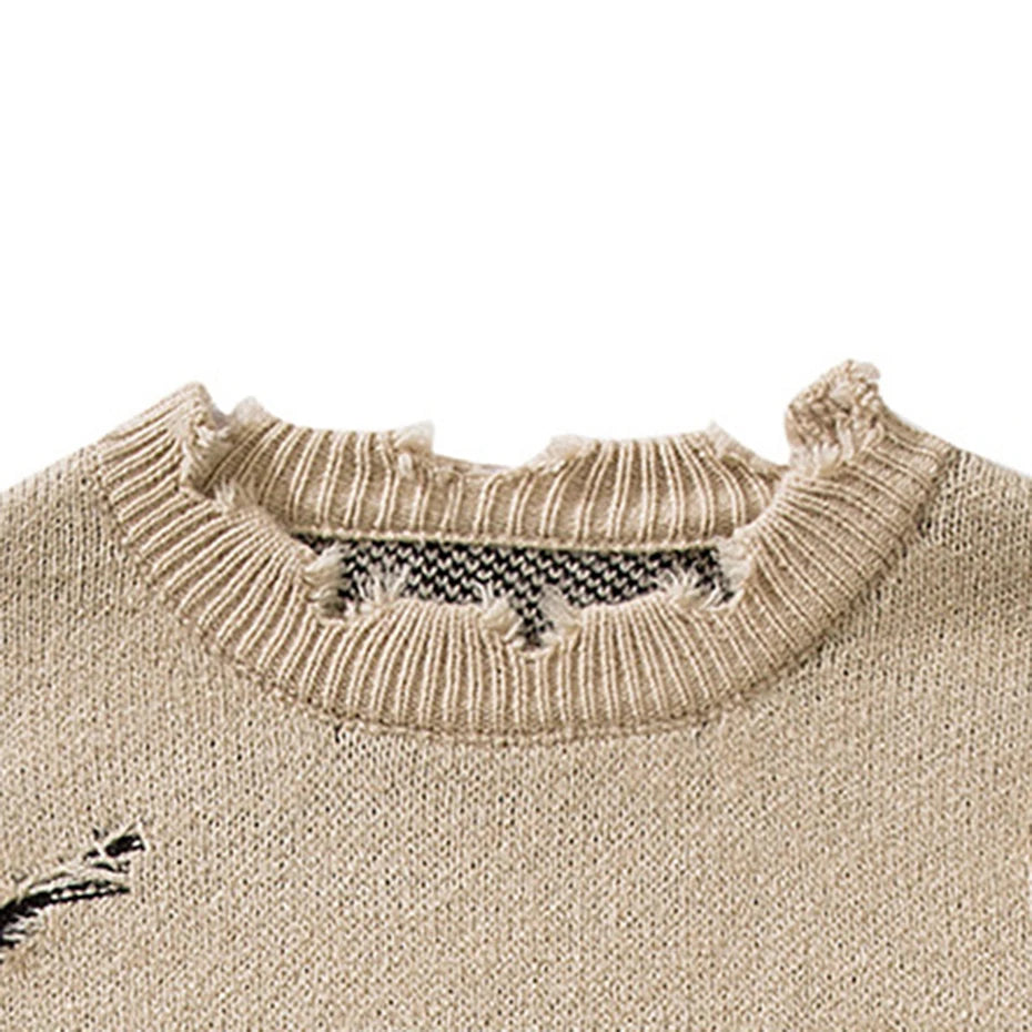 Y2K Vintage Ripped Knit Oversized Sweater — fit shot
