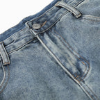 Vintage Blue Patchwork Loose Denim Shorts — back view
