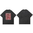 Aesthetic Retro Black Washed T-Shirt — fabric close-up