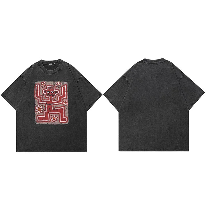 Aesthetic Retro Black Washed T-Shirt — fabric close-up