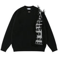 Black Patchwork Knit Loose Sweater — back view