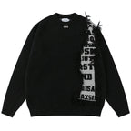 Black Patchwork Knit Loose Sweater — back view