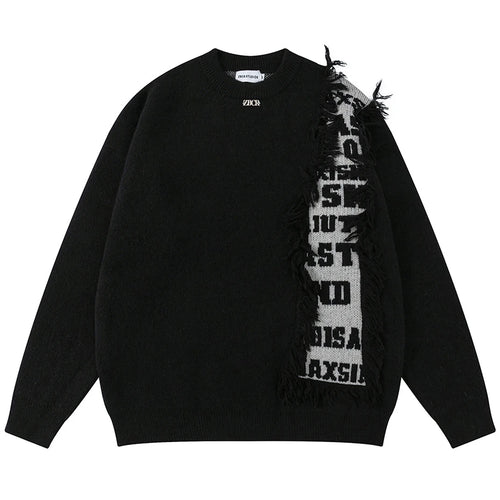 Black Patchwork Knit Loose Sweater — back view
