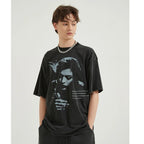 Retro Black Graphic Oversized T-Shirt — detail shot