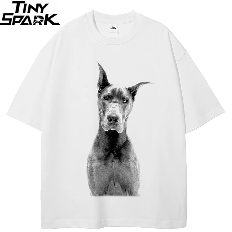 White Beige Doberman Dog Graphic T-Shirt — detail shot