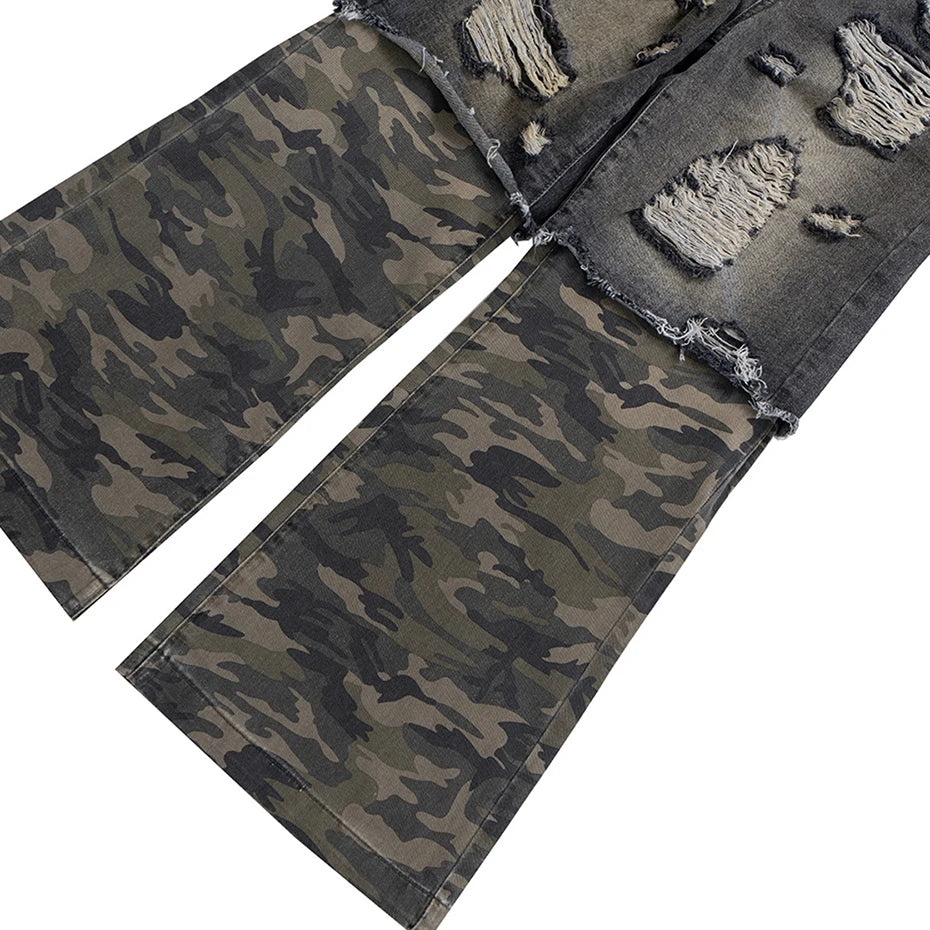 Vintage Camouflage Patchwork Denim Baggy Jeans — fit shot