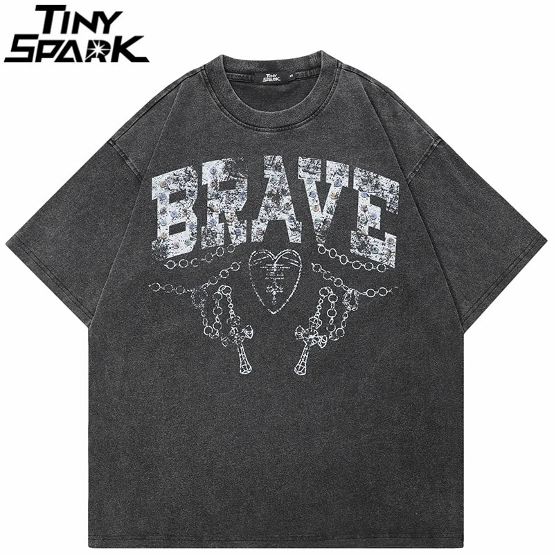 Retro Black Cross Washed T-Shirt — front view