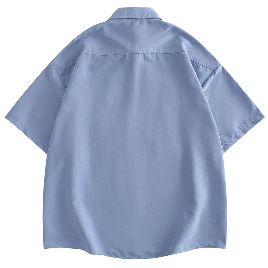 Blue Flower Embroidered Shirt — front view