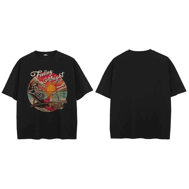 Black Skull Faded T-Shirt — fabric close-up