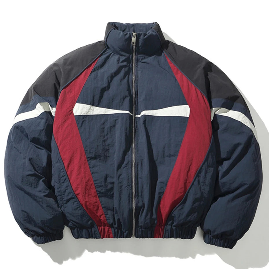 Padded Vintage Patchwork Oversized Puffer Jacket — styling shot