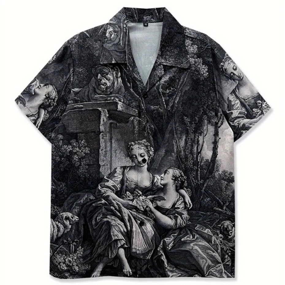 Y2K Vintage Graphic Loose Shirt — fabric close-up