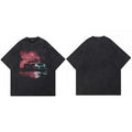 Vintage Retro Black Racing Car Washed T-Shirt — fabric close-up