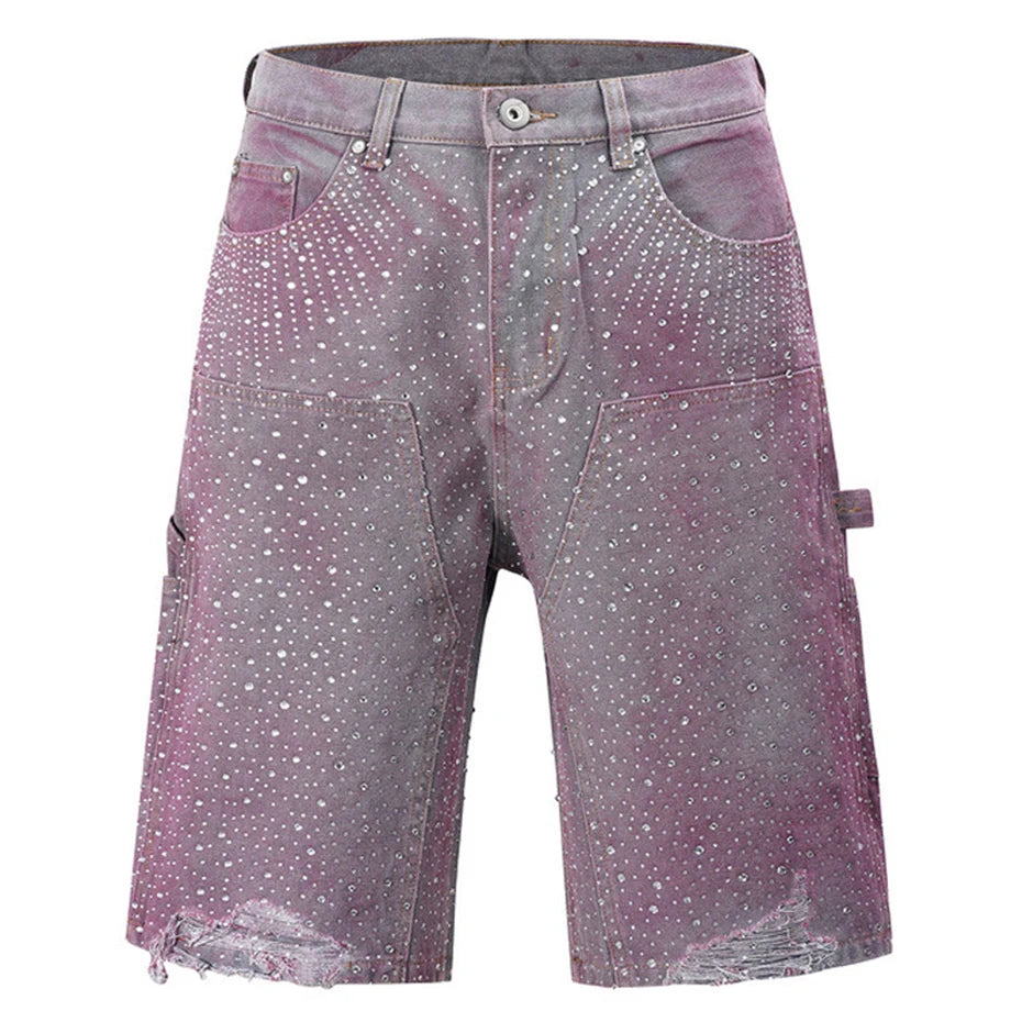 Black Rhinestone Denim Shorts — styling shot