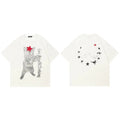Print White Cat Graphic T-Shirt — fabric close-up