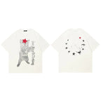 Print White Cat Graphic T-Shirt — fabric close-up
