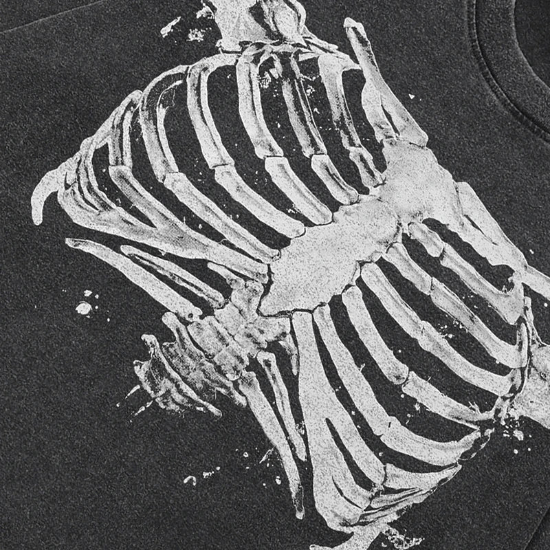 Black Skeleton Faded T-Shirt — front view