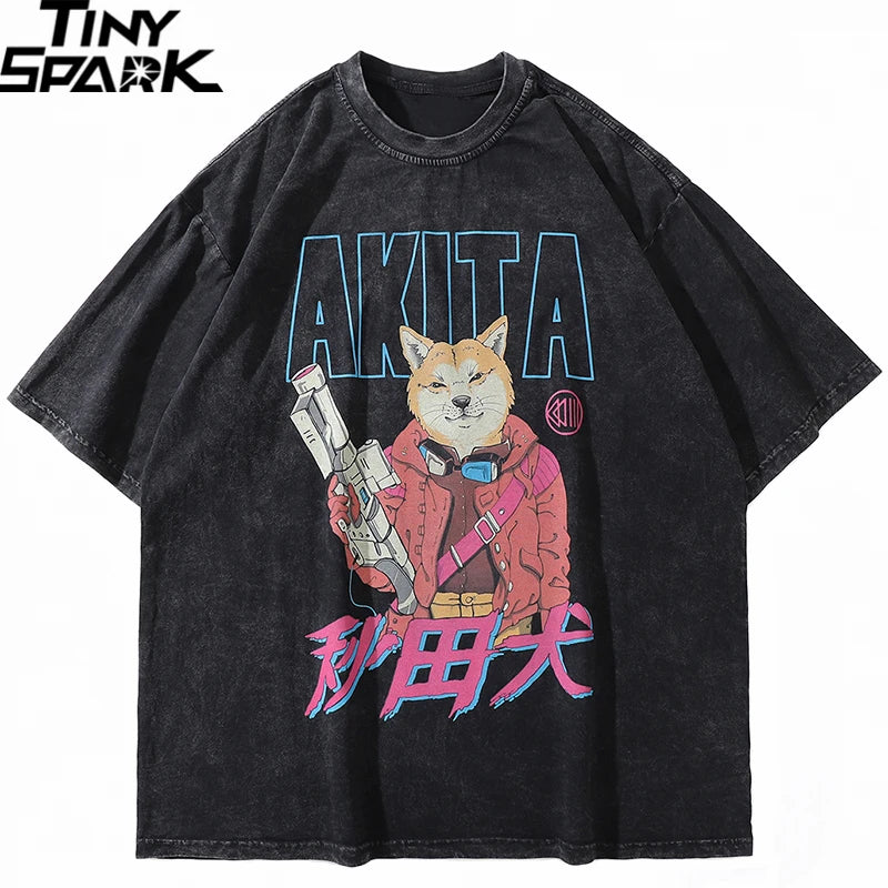 Black Cartoon Anime Graphic T-Shirt — front view