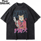 Black Cartoon Anime Graphic T-Shirt — front view