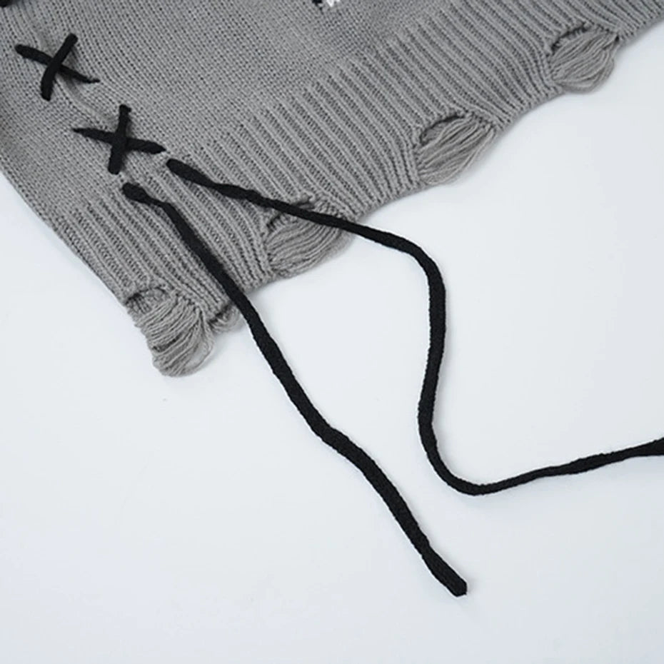 Funny Y2K Cat Knit Oversized Sweater — fabric close-up