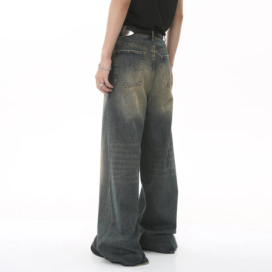 Vintage Blue Denim Loose Jeans — fabric close-up
