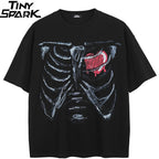 Black Heart Skeleton Faded T-Shirt — front view