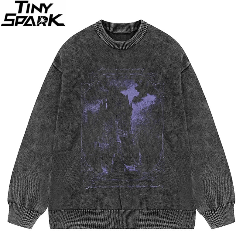 Vintage Black Faded Knit Sweater — front view
