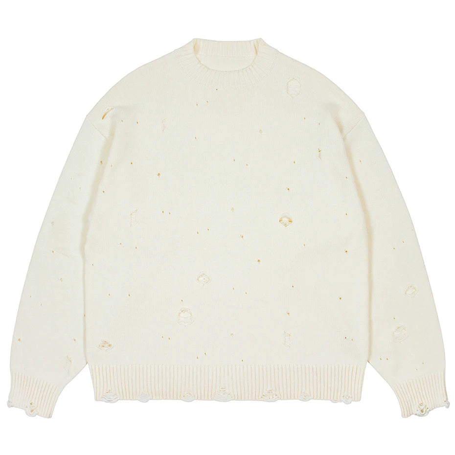 Y2K Black Ripped Knit Sweater — front view