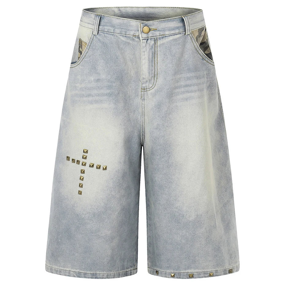 Vintage Cross Loose Denim Shorts — styling shot
