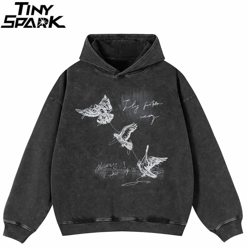 Vintage Black Graphic Oversized Hoodie — front view