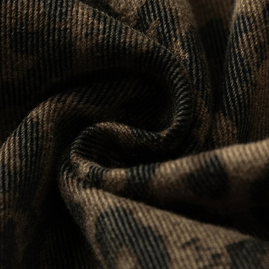 Vintage Leopard Denim Baggy Jeans — fabric close-up