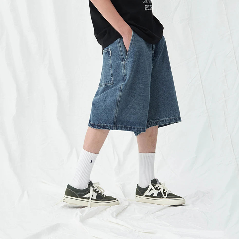 Blue Loose Denim Shorts — detail shot