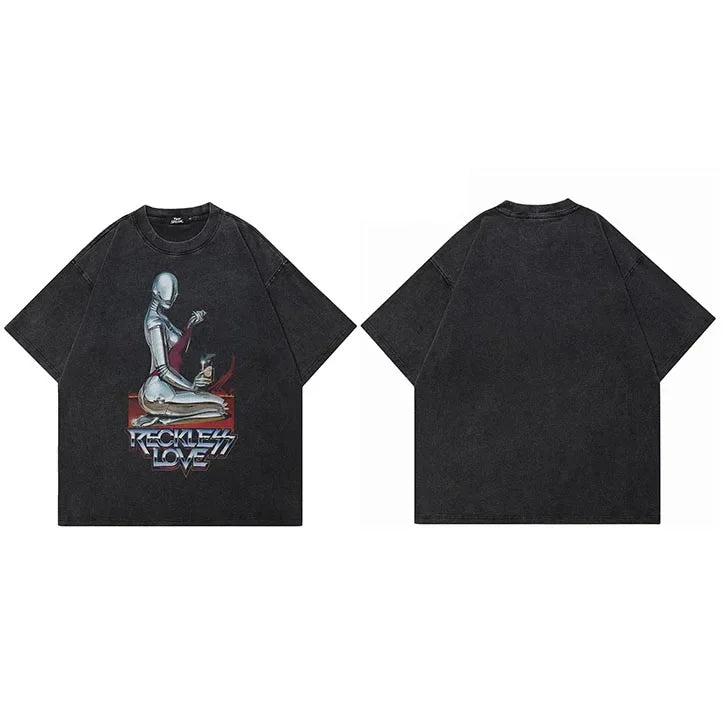 Retro Black Robot Washed T-Shirt — styling shot