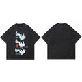 Black Falling Shadow Graphic Oversized T-Shirt — fabric close-up