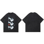 Black Falling Shadow Graphic Oversized T-Shirt — fabric close-up