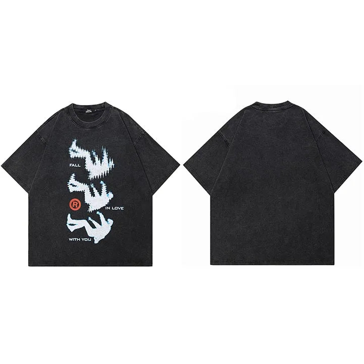 Black Falling Shadow Graphic Oversized T-Shirt — fabric close-up