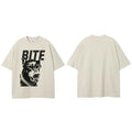 White Beige Dog Graphic T-Shirt — fabric close-up