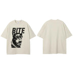 White Beige Dog Graphic T-Shirt — fabric close-up