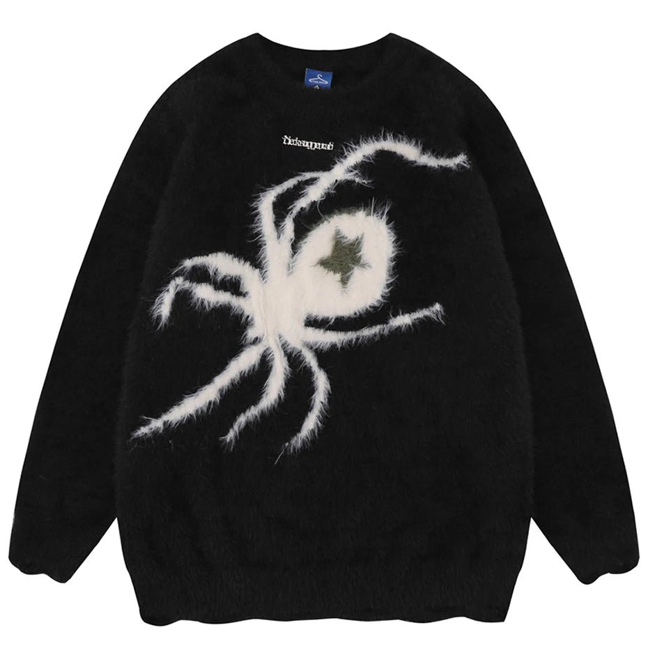 Goth Black Star Spider Knit Oversized Sweater — styling shot
