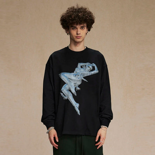 Black Robot Graphic Long Sleeve Tee — front view
