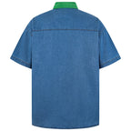 Vintage Cartoon Cat Graphic Denim Loose Shirt — front view