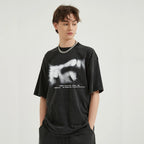 Blurry Letters Vintage Washed Black T-Shirt — back view
