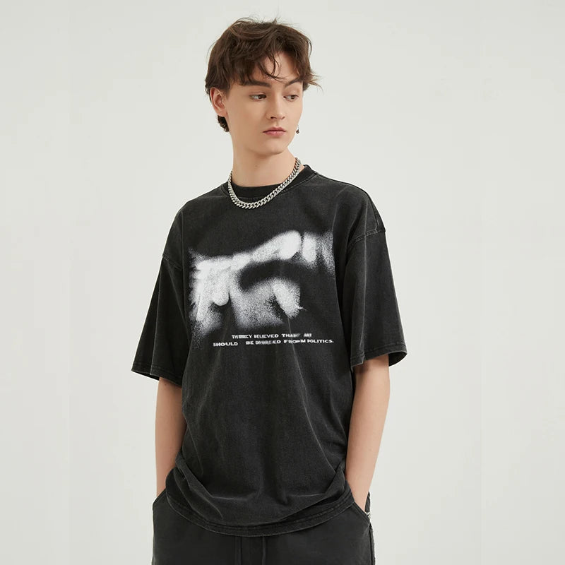 Blurry Letters Vintage Washed Black T-Shirt — back view