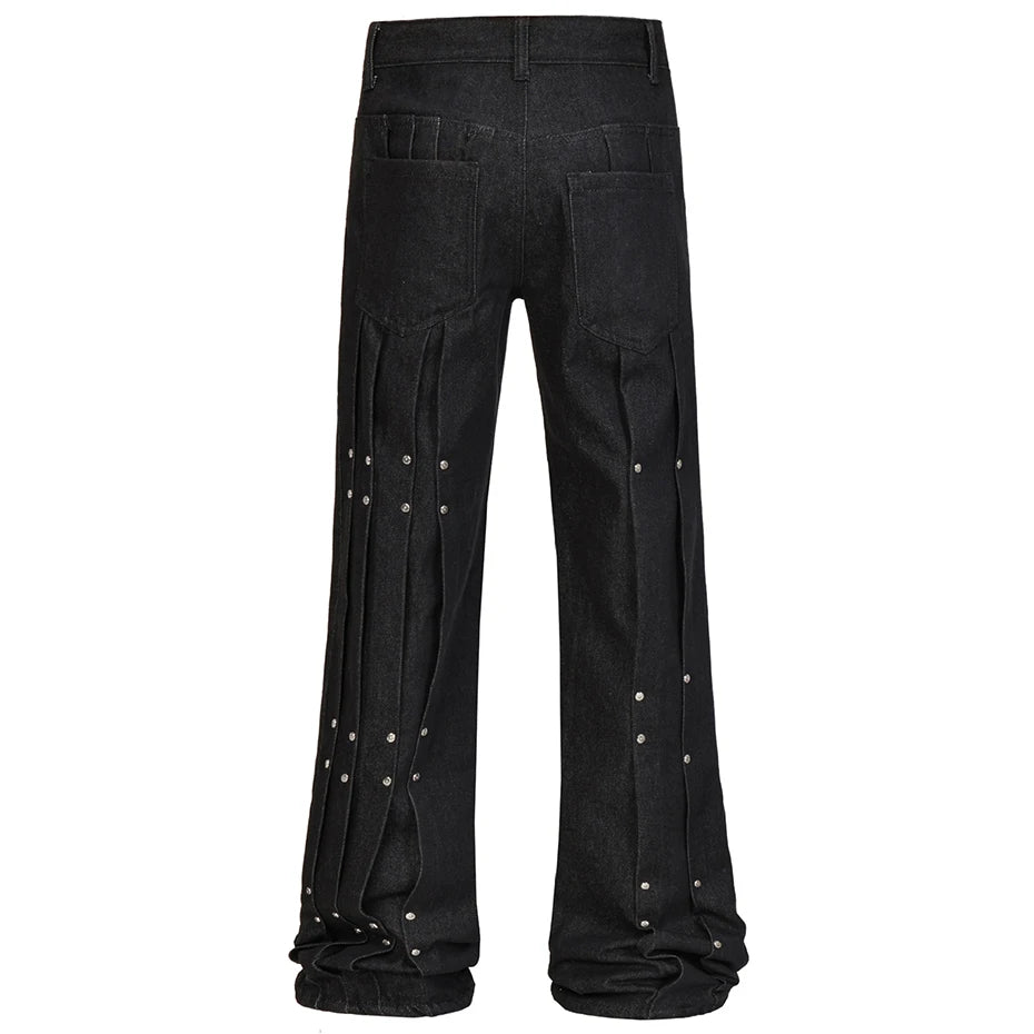 Black Pleated Denim Loose Jeans — front view