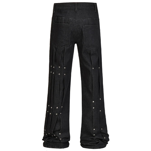 Black Pleated Denim Loose Jeans — front view