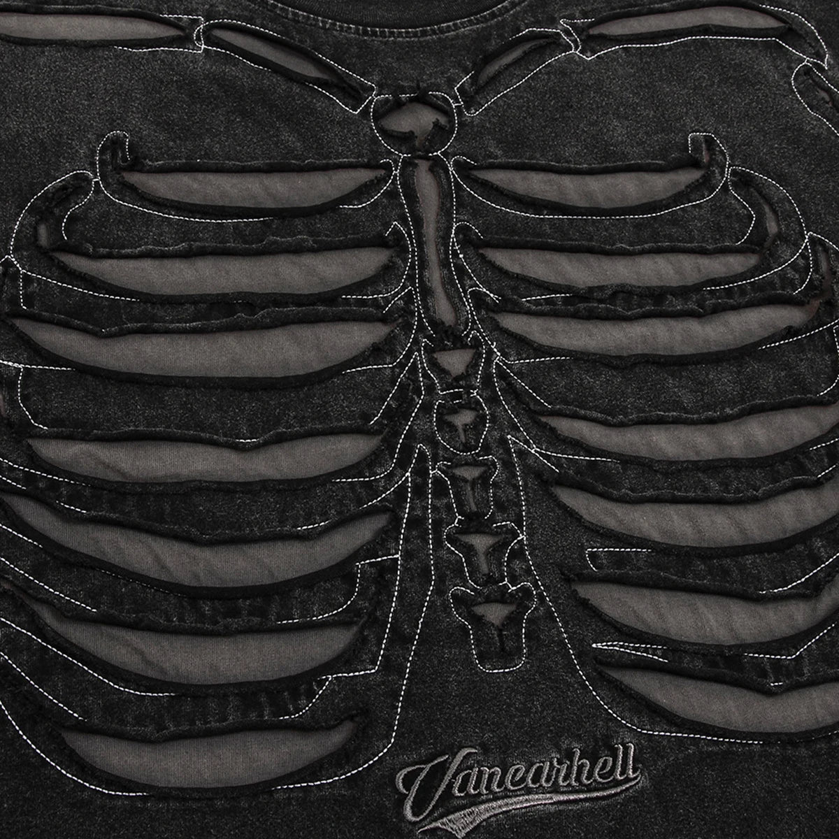 Punk Black Skeleton Ripped Loose T-Shirt — fit shot