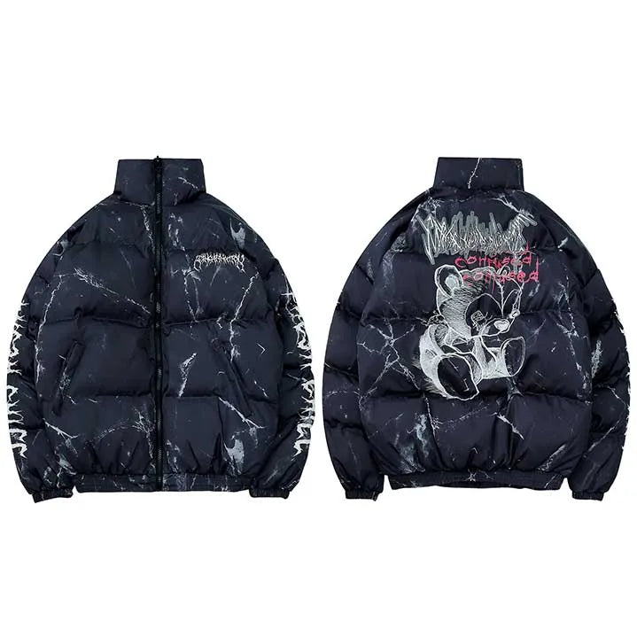 Bear Print Puffer Jacket — side view