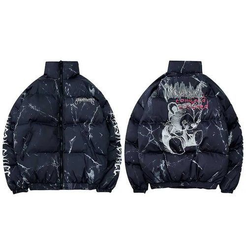Bear Print Puffer Jacket — side view