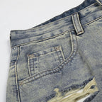 Vintage Blue Ripped Mid Rise Denim Shorts — detail shot
